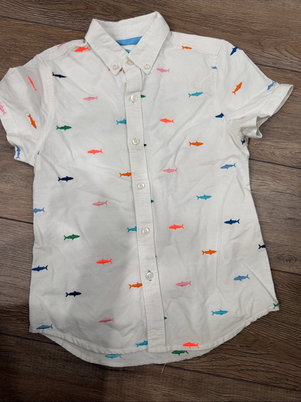Boden White Short-Sleeve Button-Down Shirt with Multi-Color Fish 0202